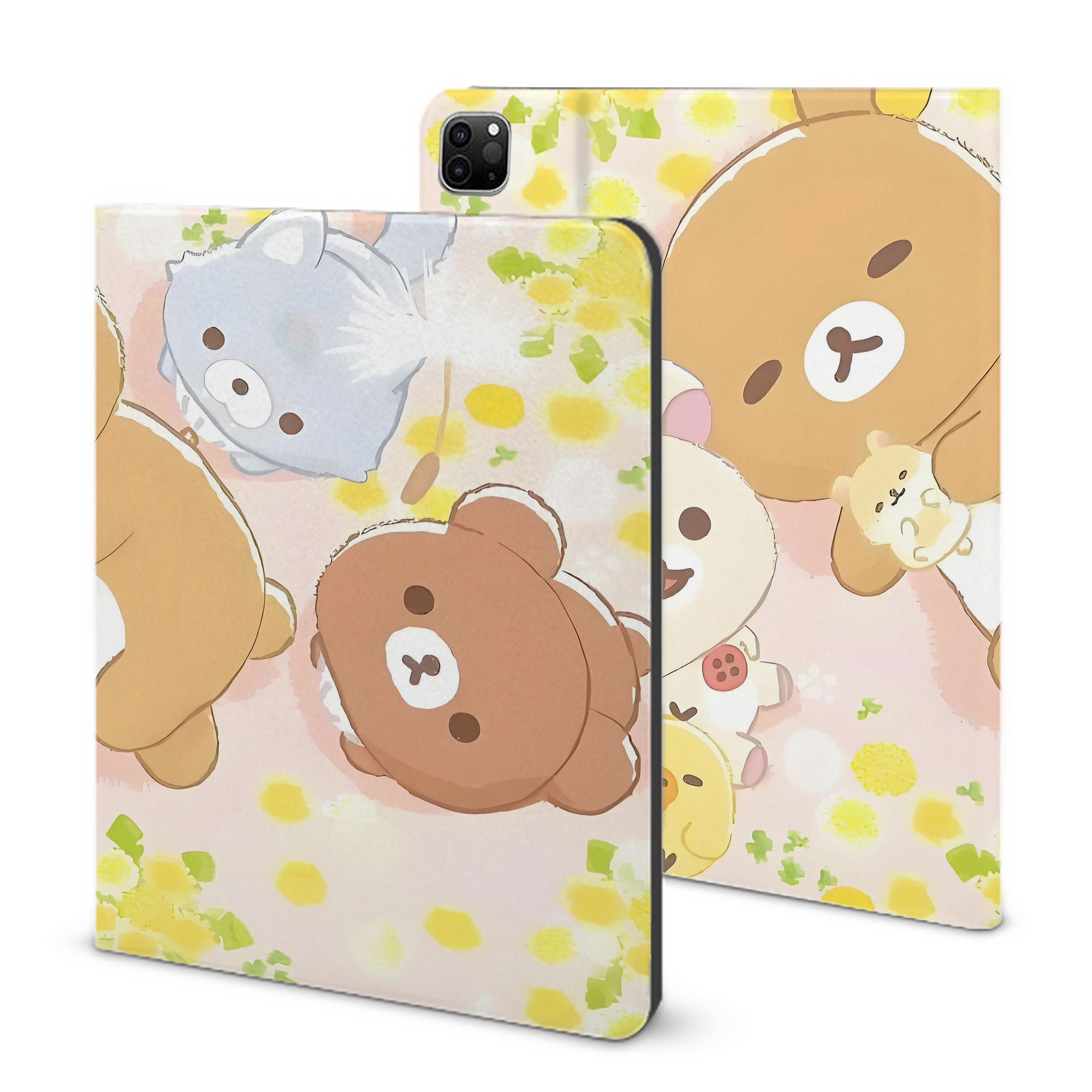 （画像用） リラックマ リラックマ キイロイトリ Rilakkuma Korilakkuma Kiiroitori IPad ケース ブック型 PUレザー TPU 耐衝撃 軽量 薄型 ペン収納なし 全面保護 IPad 各モデル対応